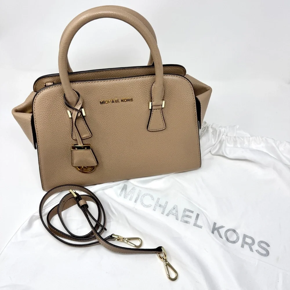 Michael Kors Tan Harper Medium Satchel Pebble Leather Bag
